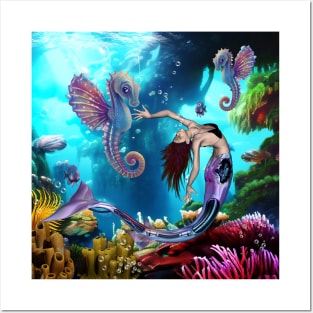 Wonderful mermaid with seahorses Posters and Art